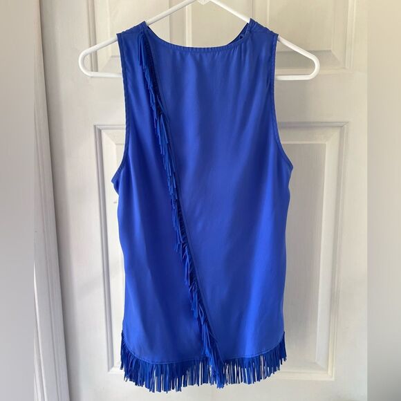 Marie Oliver Womens 100% Silk Paige Fringe Sleeveless Tank Blouse Blue Size 3 - Picture 3 of 5